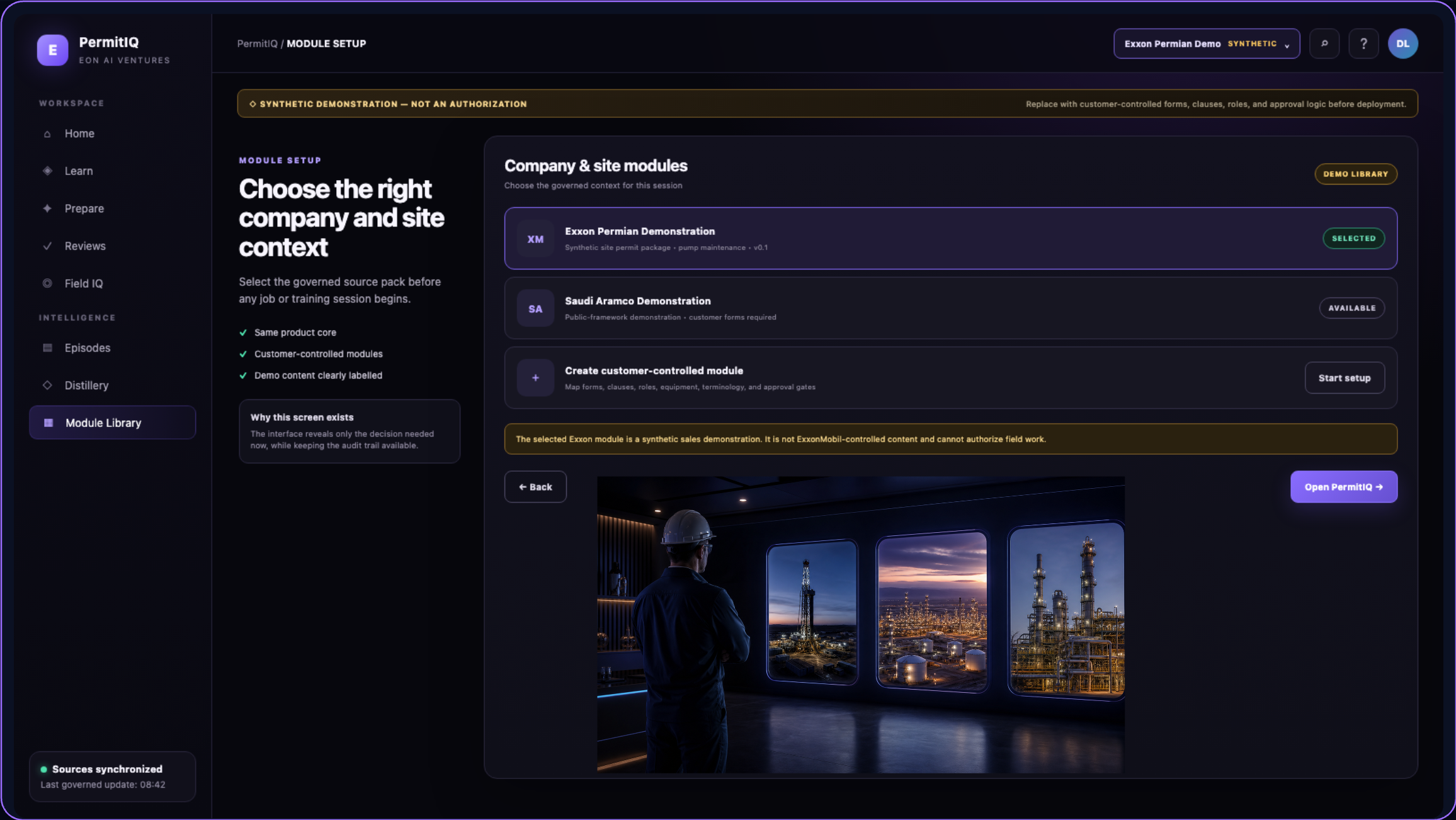 PermitIQ company and site module setup screen